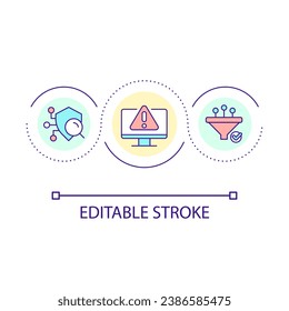 Identify digital problem loop concept icon. Check device security. Awareness of risk. Protection abstract idea thin line illustration. Isolated outline drawing. Editable stroke. Arial font used
