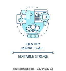 Identify market gaps turquoise concept icon. Consumer need. Target audience. Market research. Growth strategy abstract idea thin line illustration. Isolated outline drawing. Editable stroke