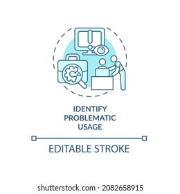 Identify problematic usage blue concept icon. Worker performance tracking. Employee monitoring abstract idea thin line illustration. Vector isolated outline color drawing. Editable stroke