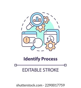 Identify process concept icon. SMED usage. Lean management. Performance improvement abstract idea thin line illustration. Isolated outline drawing. Editable stroke. Arial, Myriad Pro-Bold fonts used