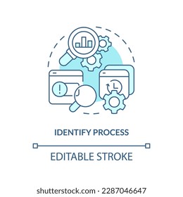Identify process turquoise concept icon. SMED usage. Performance improvement abstract idea thin line illustration. Isolated outline drawing. Editable stroke. Arial, Myriad Pro-Bold fonts used