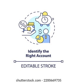 Identify right account concept icon. Products and services for business. Choose bank abstract idea thin line illustration. Isolated outline drawing. Editable stroke. Arial, Myriad Pro-Bold fonts used