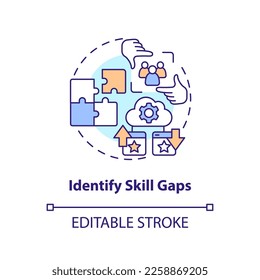 Identify skill gaps concept icon. Knowledge and experience. IT staffing tip abstract idea thin line illustration. Isolated outline drawing. Editable stroke. Arial, Myriad Pro-Bold fonts used