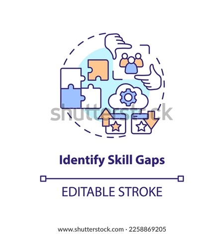 Identify skill gaps concept icon. Knowledge and experience. IT staffing tip abstract idea thin line illustration. Isolated outline drawing. Editable stroke. Arial, Myriad Pro-Bold fonts used