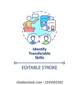 Identify transferable skills concept icon. What to do if you picked wrong career path abstract idea thin line illustration. Isolated outline drawing. Editable stroke. Arial, Myriad Pro-Bold fonts used