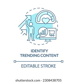 Identify trending content turquoise concept icon. Social media. Target audience. Customer engagement. Content strategy abstract idea thin line illustration. Isolated outline drawing. Editable stroke