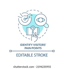 Identify visitors pain points turquoise concept icon. Mobile first key element abstract idea thin line illustration. Isolated outline drawing. Editable stroke. Arial, Myriad Pro-Bold fonts used