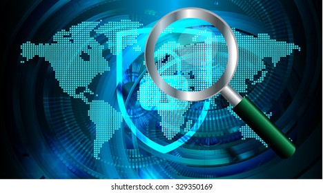 identifying a computer virus. Antivirus protection and computer security concept. PC. one zero. scan. technology digital website. vector. lock, key, Padlock, World Map, Global