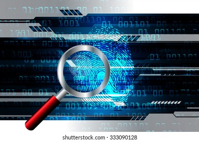 identifying a computer virus. Antivirus protection and computer security concept. PC. one zero. scan. technology digital website. vector. lock, key, Padlock.  fingerprint. scanning. Hand print.