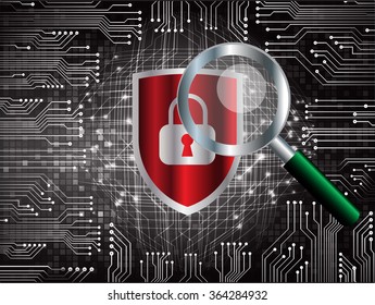 identifying a computer virus. Antivirus protection and computer security concept. PC. one zero. scan. technology digital website. vector. lock, key, Padlock.