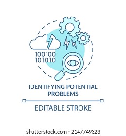 Identifying potential problems turquoise concept icon. Business analyst function abstract idea thin line illustration. Isolated outline drawing. Editable stroke. Arial, Myriad Pro-Bold fonts used