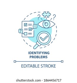 Identifying problems concept icon. Business consulting task idea thin line illustration. Finding and implementing solutions. Vector isolated outline RGB color drawing. Editable stroke