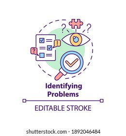 Identifying problems concept icon. Business consulting task idea thin line illustration. Issues discussion. Problem-solving orientation. Vector isolated outline RGB color drawing. Editable stroke