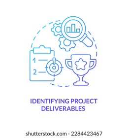 Identifying project deliverables blue gradient concept icon. Predict results. Work planning stage abstract idea thin line illustration. Isolated outline drawing. Myriad Pro-Bold font used