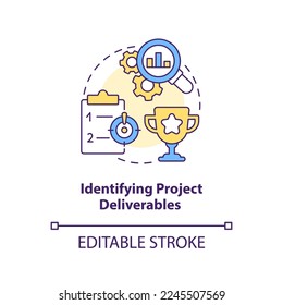 Identifying project deliverables concept icon. Work planning stage abstract idea thin line illustration. Isolated outline drawing. Editable stroke. Arial, Myriad Pro-Bold fonts used