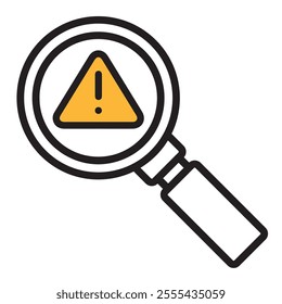 Identifying risk for risk identifying method with caution sign in magnifying glass with risk matrix, and identify risk in finding hazard in managing risks and identification with magnifying eps icon