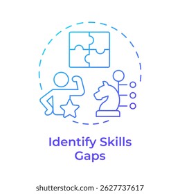 Identificando lacunas de habilidades ícone de conceito de gradiente azul. Definindo incompetência do funcionário. Previsão da força de trabalho. Ilustração de linha de forma redonda. Ideia abstrata. Design gráfico. Postagem de blog fácil de usar