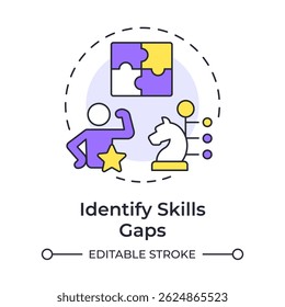Identifying skills gaps multi color concept icon. Defining employee incompetence. Workforce forecasting. Round shape line illustration. Abstract idea. Graphic design. Easy to use blog post