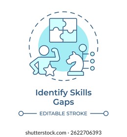 Identifying skills gaps soft blue concept icon. Defining employee incompetence. Workforce forecasting. Round shape line illustration. Abstract idea. Graphic design. Easy to use blog post