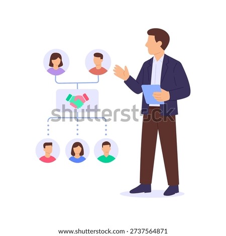 Identifying Stakeholders, recognizing key individuals involved project, Flat vector character illustration