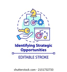 Identifying strategic opportunities concept icon. Business analytics task abstract idea thin line illustration. Isolated outline drawing. Editable stroke. Arial, Myriad Pro-Bold fonts used