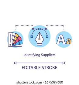 Identifying suppliers concept icon. Constant supplies arranging idea thin line illustration. Service provider choice, materials procurement. Vector isolated outline RGB color drawing. Editable stroke