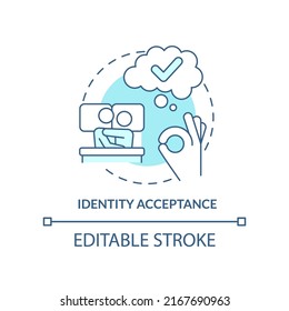 Identity acceptance turquoise concept icon. Sexual orientation. Stage of coming out abstract idea thin line illustration. Isolated outline drawing. Editable stroke. Arial, Myriad Pro-Bold fonts used