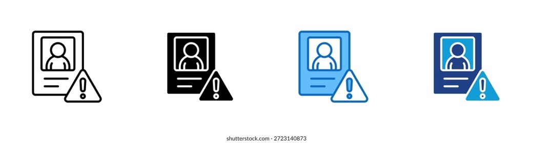 Identity Alert Multiple Style Icon Design Vector - Tarjeta de Identificación de usuario con símbolo de advertencia que muestra problemas de identidad o alertas de verificación