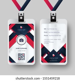 Identity Business Card With Dark Blue Navy And Red Elegant Texture Background, Modern Office Id Card