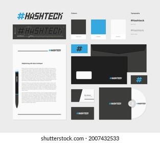 Identität. Unternehmensstil Corporate-Elemente Unternehmen Branding Artikel Bleistiftpapier a4 Vizit-Karte Karton Packung CD-Cover Umschlag Graue Vektorgrafik-Vorlagen Sammlung