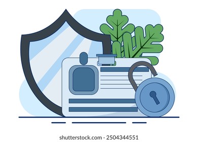 Identity card concept, plastic smart card with personal information about a person. Information protection, electronic protection. Vector illustration in flat style on background.