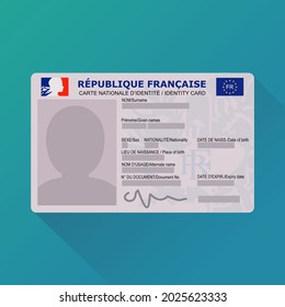 Identity card of the French republic (République Française in french) on a blue background (flat design, version 2021)