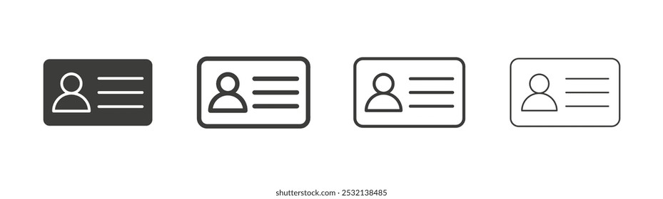 Identity card icon in fill and three stroke sizes