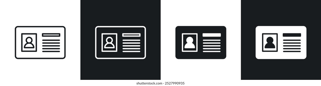 Identitätskarte Symbol Vektorsymbol setzen schwarz gefüllt und umrissen Stil.