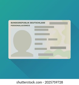 Tarjeta de identidad (Personalausweis en alemán) de la República Federal de Alemania (Bundesrepublik Deutschland en alemán) sobre fondo azul (diseño plano)