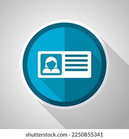 Identity card symbol, flat design vector blue icon with long shadow