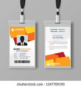 Identity card template with geometric orange background