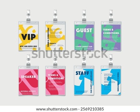 Identity card templates that represent the different positions of exhibitors at the show and promote networking and collaboration