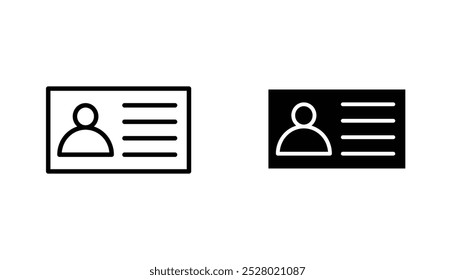 Ícone de vetor de cartão de identidade definido em preto e branco.