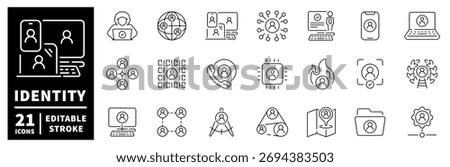 Identity and communication editable line icons set. profile and digital networking symbols