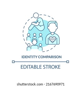 Identity comparison turquoise concept icon. Accept possibility. Stage of coming out abstract idea thin line illustration. Isolated outline drawing. Editable stroke. Arial, Myriad Pro-Bold fonts used