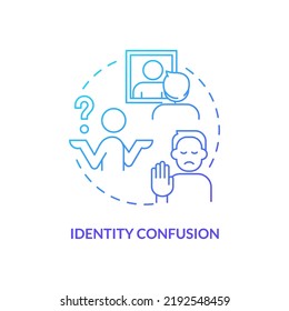 Identity Confusion Blue Gradient Concept Icon. Confused Thoughts And Feelings. Stage Of Coming Out Abstract Idea Thin Line Illustration. Isolated Outline Drawing. Myriad Pro-Bold Fonts Used