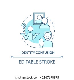Identity confusion turquoise concept icon. Confused feelings. Stage of coming out abstract idea thin line illustration. Isolated outline drawing. Editable stroke. Arial, Myriad Pro-Bold fonts used