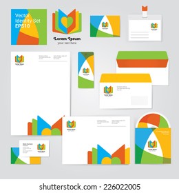 Identity corporate set design template in hot yellow, red and orange colors on white background. Fresh vector modern illustration and design element
