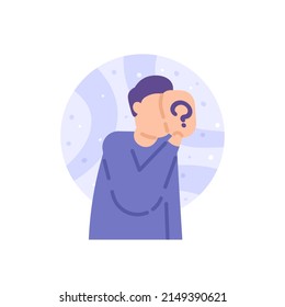 identity crisis, mysterious person, anonymous. a person who is confused with his own personality. lose identity. flat cartoon illustration. vector concept design