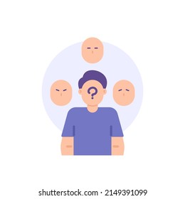 identity crisis, mysterious person, anonymous. a person with multiple personalities. lose identity. flat cartoon illustration. vector concept design