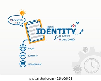 Identity design concept and notebook for efficiency, creativity, intelligence. Hand writing Identity with blue marker