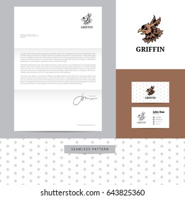 Identity design consisting of logo, business card, letterhead and seamless pattern.