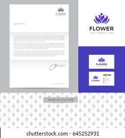 Identity design consisting of logo, business card, letterhead and seamless pattern.