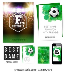 Identity design for Your football club. Set of blanks, business card, leaflet, mobile app. Vector illustration. 